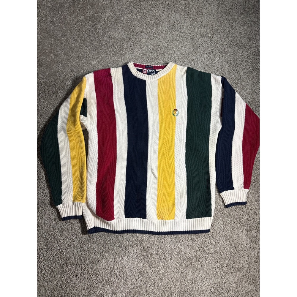 Vintage Chaps Ralph Lauren Striped Knit Sweater Mens Large Multi Color Crewneck
